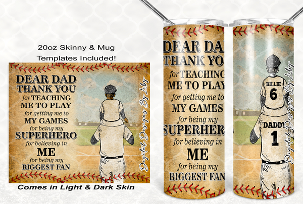 FATHER N SON BASEBALL HERO 20z Skinny Tumblers and Mug (LIGHT & DARK SKIN)