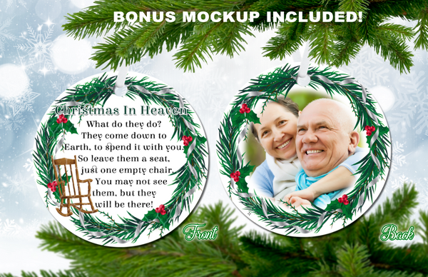 CHRISTMAS IN HEAVEN ORNAMENT {ROUND} + Bonus Marketing Mockup