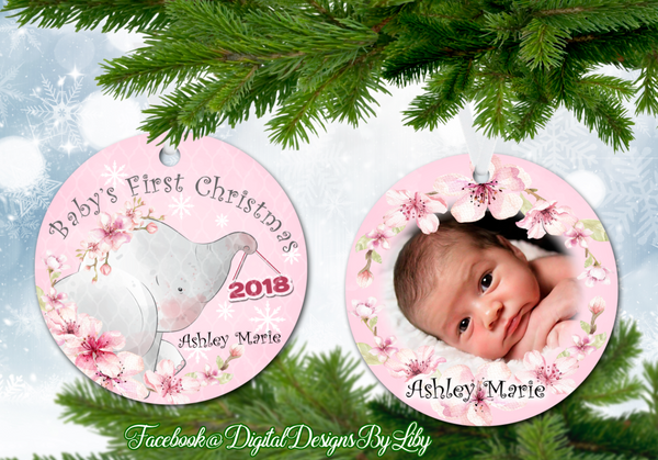 BABY ELEPHANT Baby's First Christmas Ornament (Plus  FREE BONUS Mockup)
