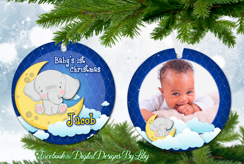 Elephant Moon Baby's First Christmas Ornament (Plus  FREE BONUS Mockup)