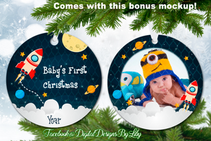 Rocket Ship Baby's First Christmas Ornament (Plus  FREE BONUS Mockups)