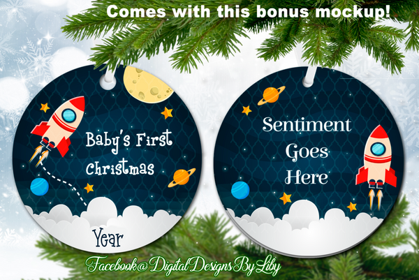 Rocket Ship Baby's First Christmas Ornament (Plus  FREE BONUS Mockups)