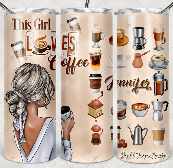 Just a GIRL Who LOVES COFFEE (Grey Hair) 20oz Skinny Tumbler