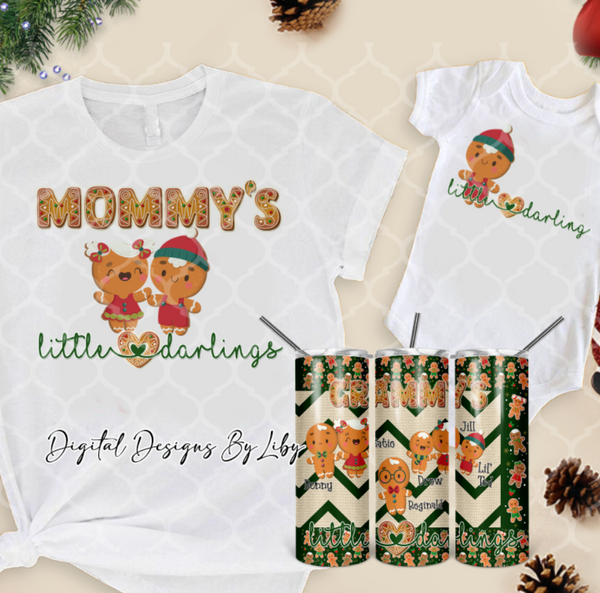 GINGERBREAD DARLINGS Tumbler, Mug, T-Shirt, Gingerbread Kids + WordArt