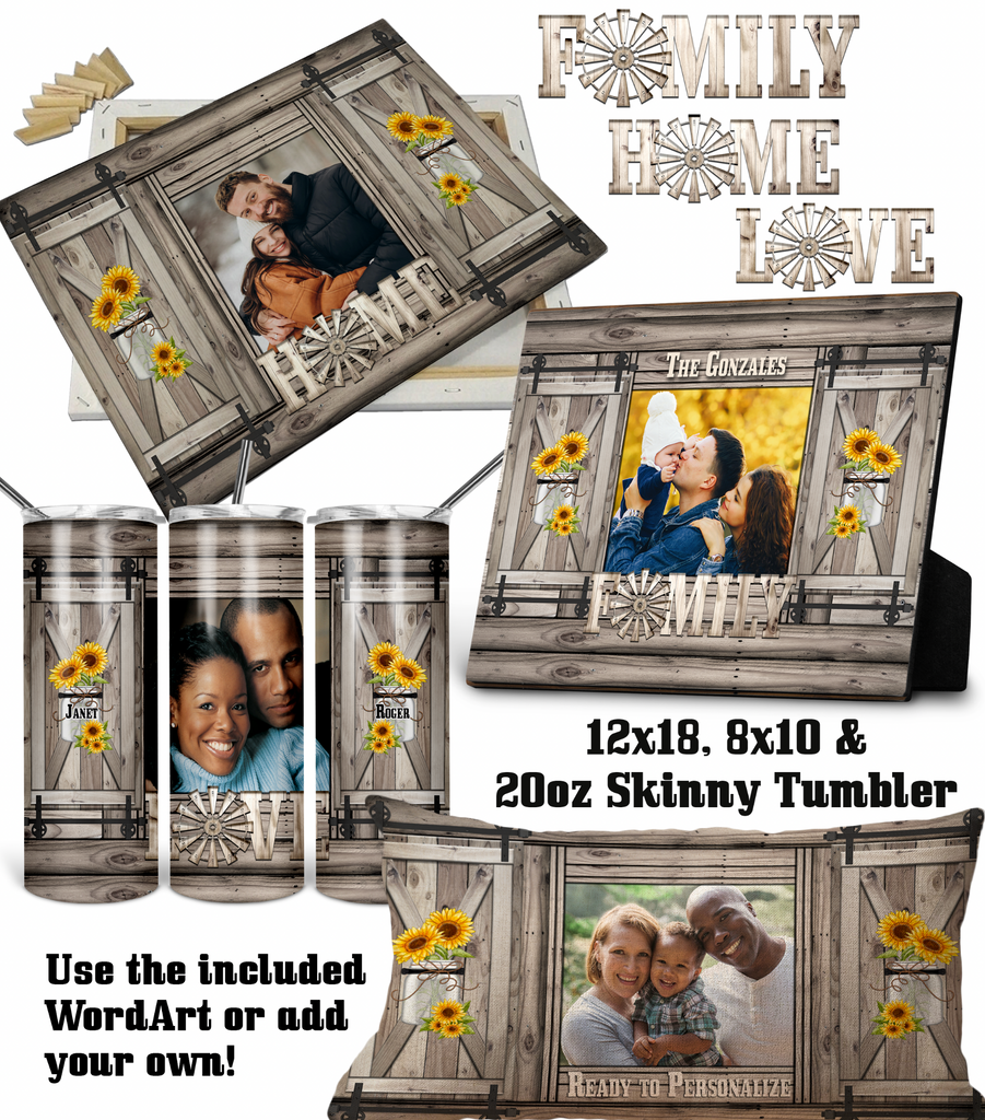 HOME GREY Photo Panels, Pillows & 20oz Skinny Tumbler PNG Templates