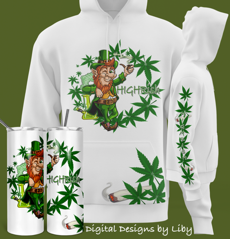 HIGHRISH 420 Leprechaun (Hoodie, T-Shirt & Skinny Tumbler & Mug PNG Sublimation Designs)