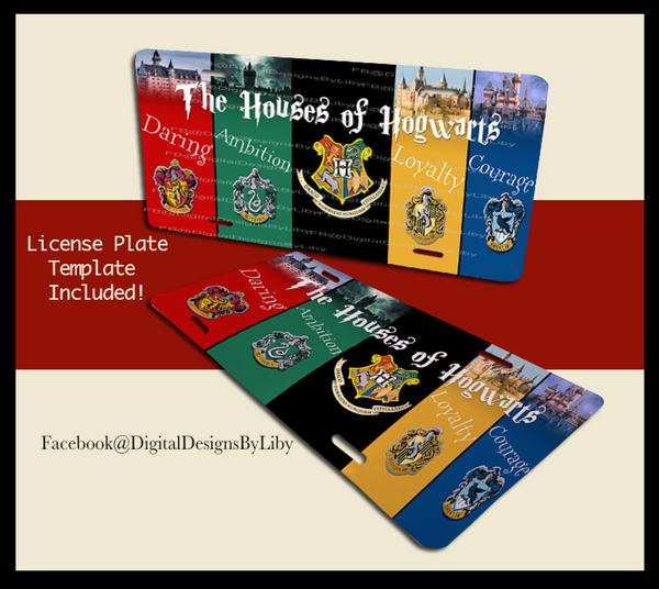 HOUSES OF HOGWARTS (Mug, T-Shirt, Mouse & License Plate Designs)
