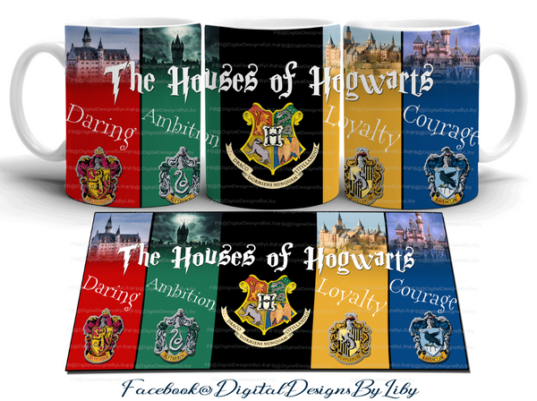HOUSES OF HOGWARTS (Mug, T-Shirt, Mouse & License Plate Designs)