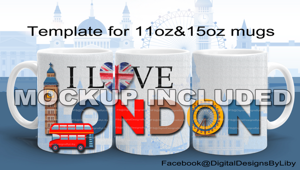 I LOVE LONDON Mug Design + Bonus Mockup