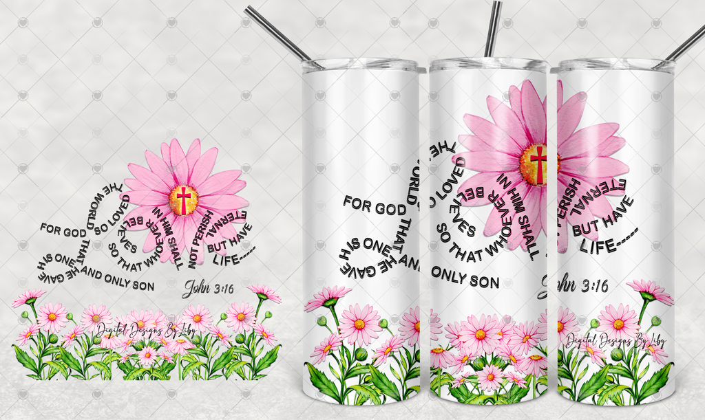 Mary Square Darling Daisy Pink Floral 16 Ounce Stainless Steel Water Tumbler with Handle