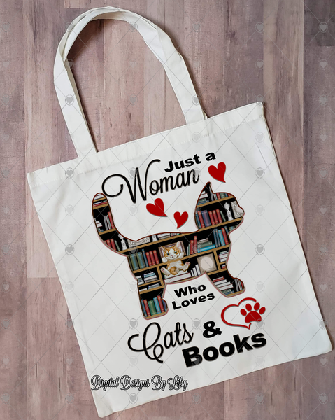 Just a Woman Who Loves Cats & Books (12x12 Flex-Design, 20oz Tumbler and Mug)