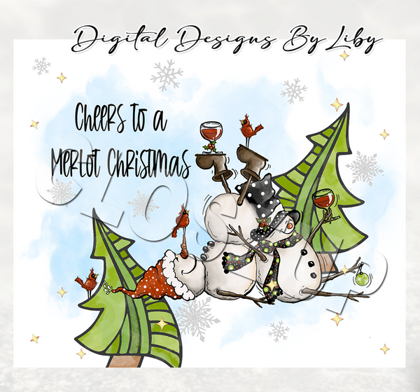 MERLOT CHRISTMAS TIPSY SNOWMEN  Wine Tumbler, Wine Set & Wine Sleeve Bundle