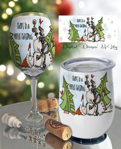 MERLOT CHRISTMAS TIPSY SNOWMEN  Wine Tumbler, Wine Set & Wine Sleeve Bundle