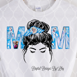 MESSY BUN ICE PRINCESS MOM Shirt/Tote Design