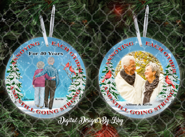 STILL GOING STRONG Older Couples Round Ornament (Front & Back Designs-Light & Dark Skin)