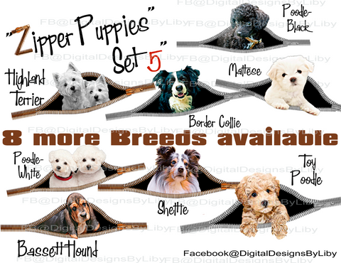 ZIPPER PUPPIES SET 5 (CHOOSE FROM 8 BREEDS)