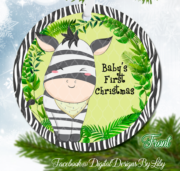 BABY ZEBRA Baby's First Christmas Ornament (Plus  FREE BONUS Mockup)