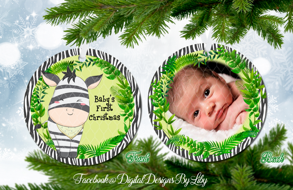 BABY ZEBRA Baby's First Christmas Ornament (Plus  FREE BONUS Mockup)