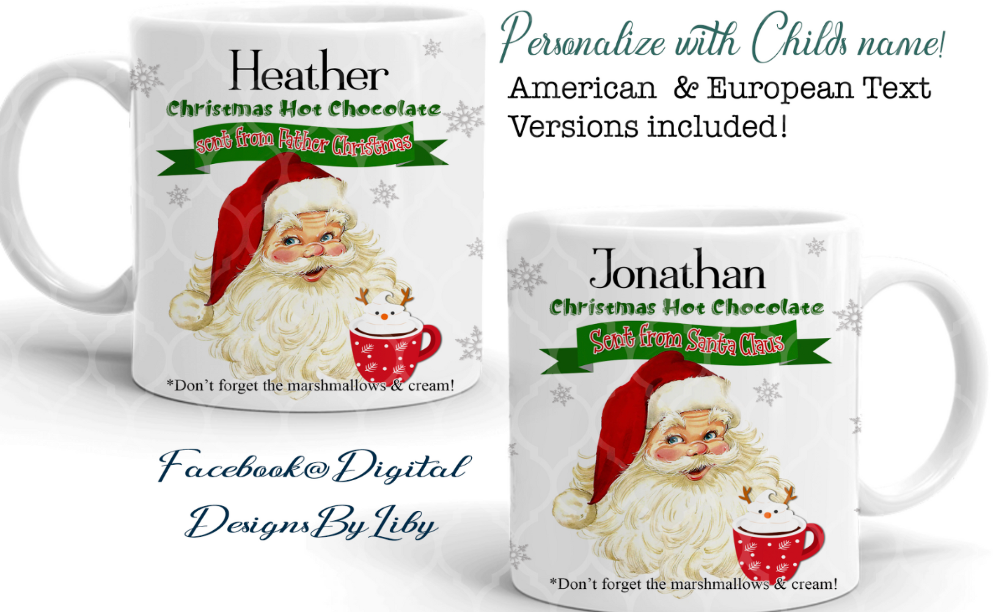 CHRISTMAS HOT CHOCOLATE (2 Mug Designs Ready to Personalize)