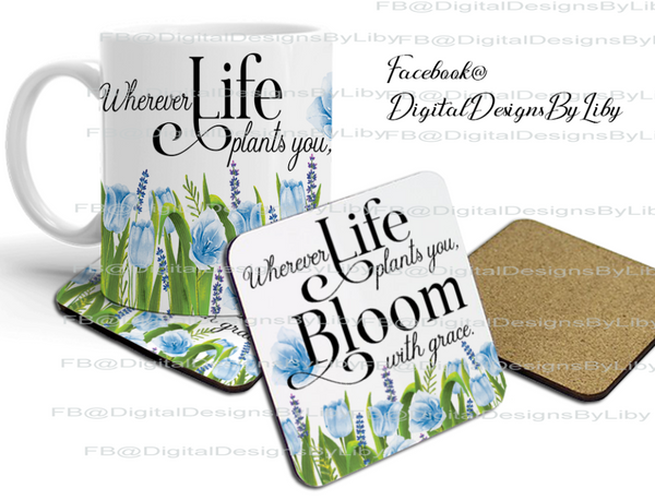 BLOOM WITH GRACE (Designs for 4 Mugs & 4 Coasters Sets)