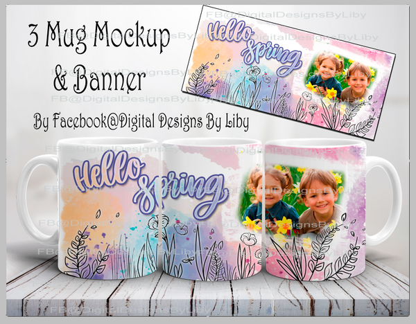 3-View Mug Mockup with Banner (Photoshop Required)