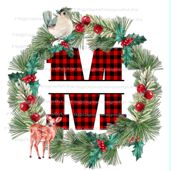 MONOGRAM PLAID WREATH DESIGN+ORNAMENT (Choose Plaid Letter)