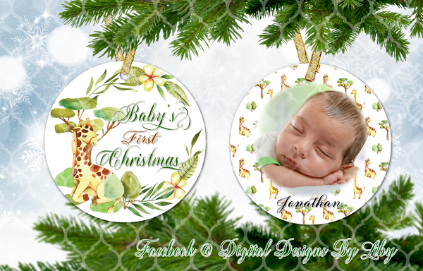 BABY GIRAFFE Baby's First Christmas Ornament (Plus  FREE BONUS Mockup)