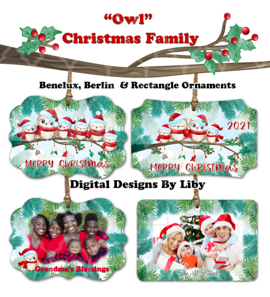 OWL CHRISTMAS FAMILY ORNAMENTS -Berlin, Benelux & Rectangle + Little Owls