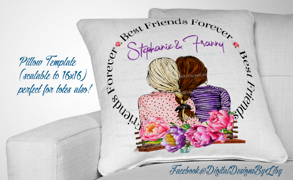 Best Friend Forever BFF PILLOW More Template Digital Designs by Liby