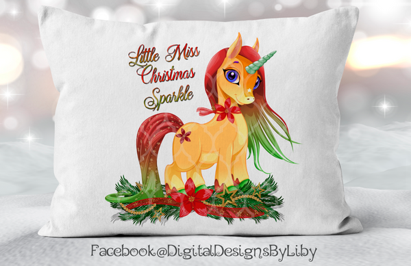 LITTLE MISS CHRISTMAS SPARKLE UNICORN (T-shirt, Onesie & Mug Design)