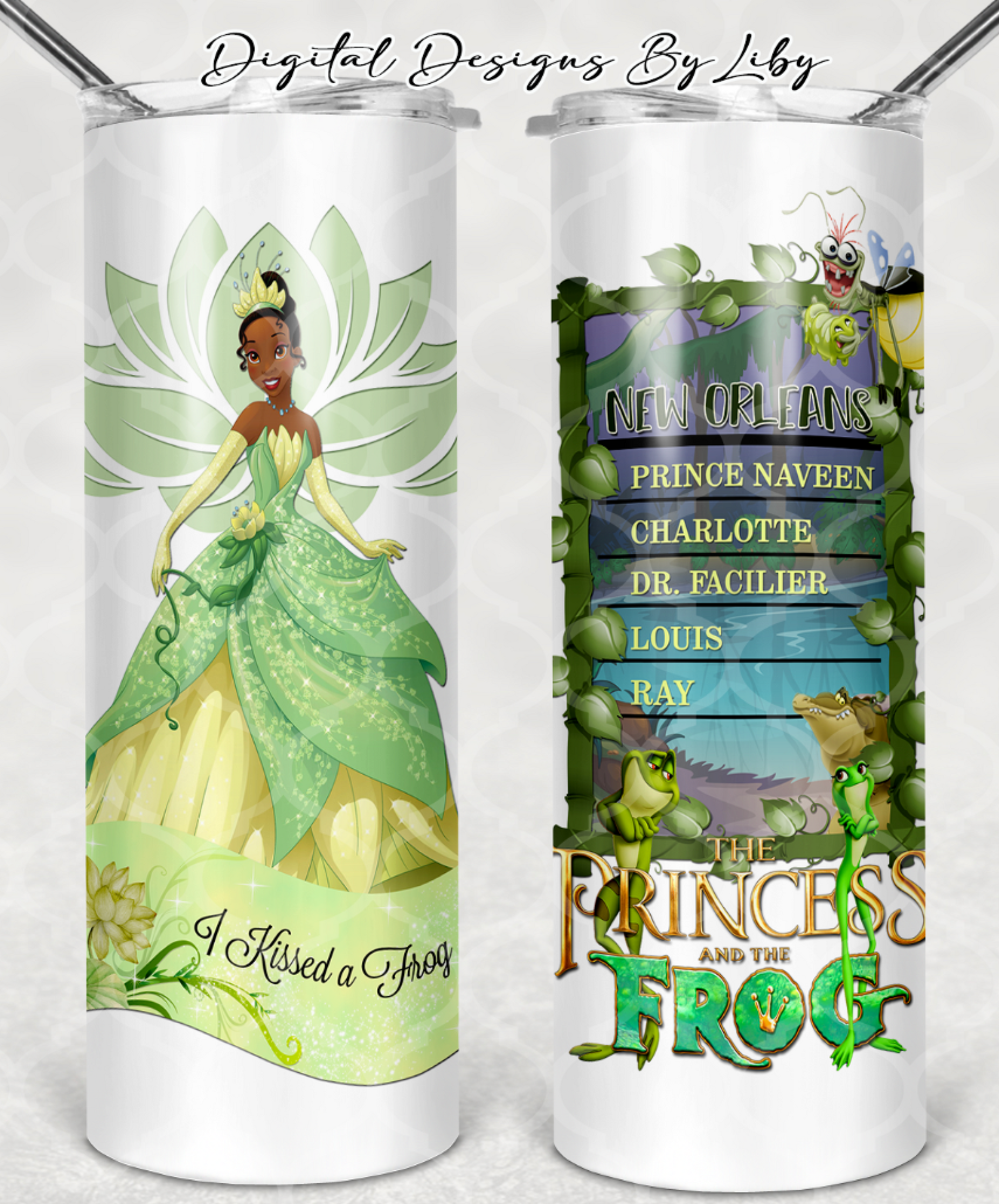 PREORDER Princess w/ Frog Inspired Aqua Bling Studded Tumbler w/ myste