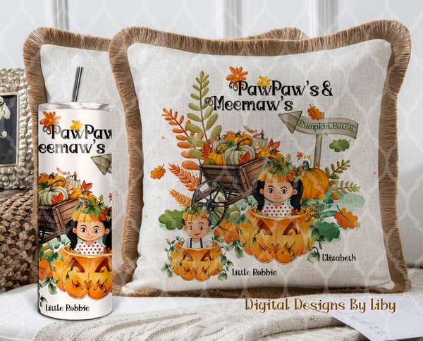 GRANDMA'S PUMPKIN PATCH (12x12 Design + Pumpkin Kids + WordArt)