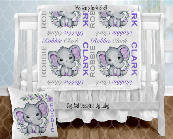 PURPLE BABY BOY ELEPHANT BLANKET & PILLOW DESIGNS