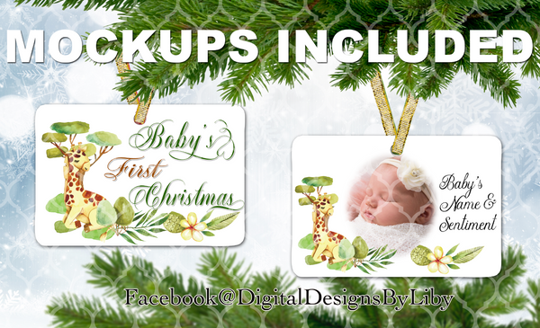 BABY GIRAFFE Baby's First Christmas Ornament (3 Rectangular Designs)