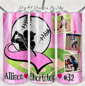 OUT OF YOUR LEAGUE SOFTBALL 20oz Skinny Tumbler (PINK) WordArt Included Separately