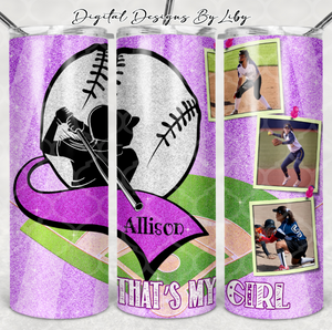 OUT OF YOUR LEAGUE SOFTBALL 20oz Skinny Tumbler (PURPLE) WordArt Included Separately