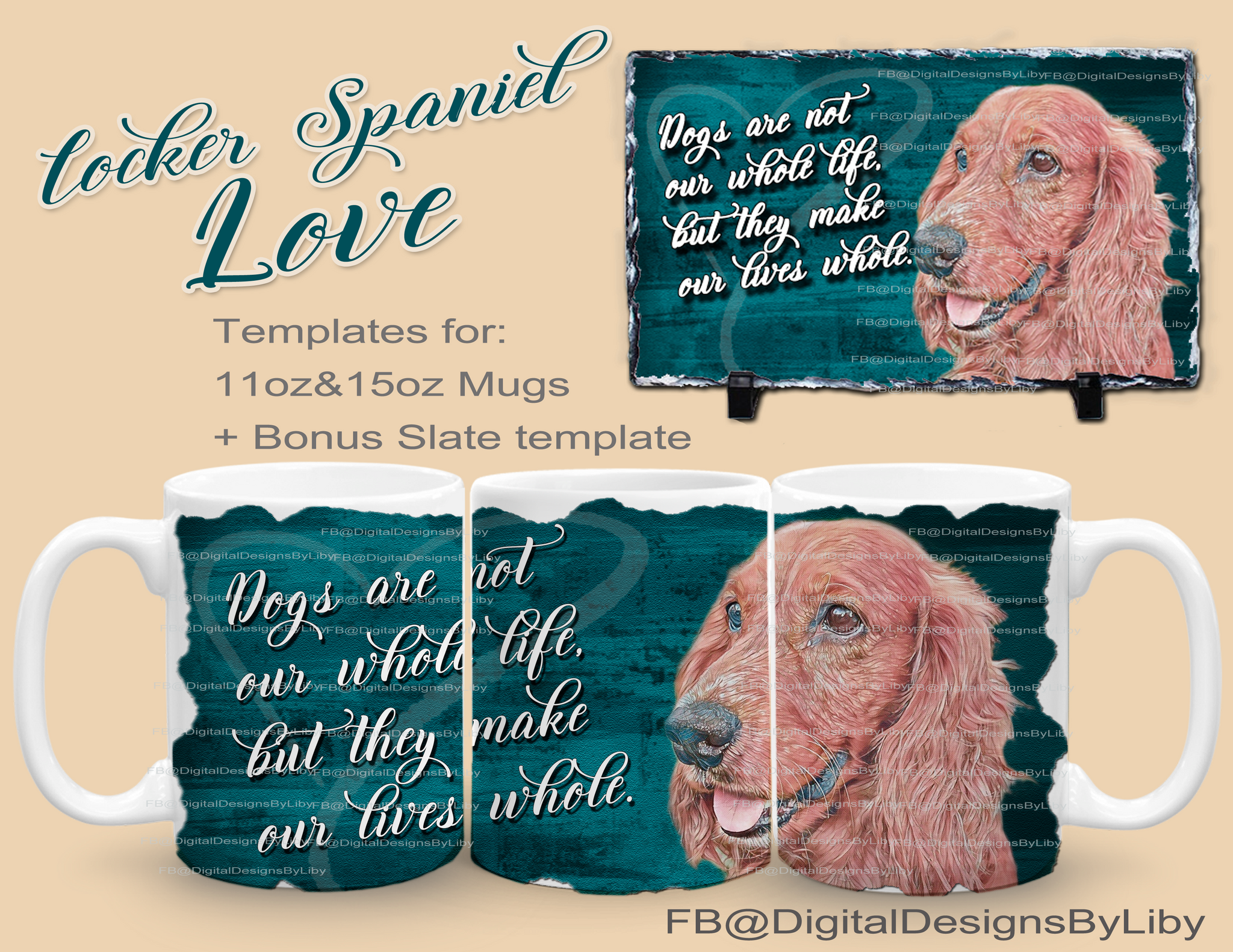 Cocker Spaniel Love Mug Template+ Bonus Slate Template