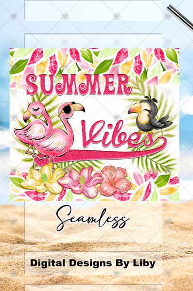 SUMMER VIBES 20oz Skinny Tumbler PNG Sublimation Flamingo Floral Design
