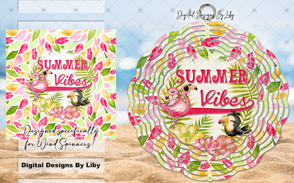SUMMER VIBES Wind Spinner PNG Sublimation Flamingo Floral Design