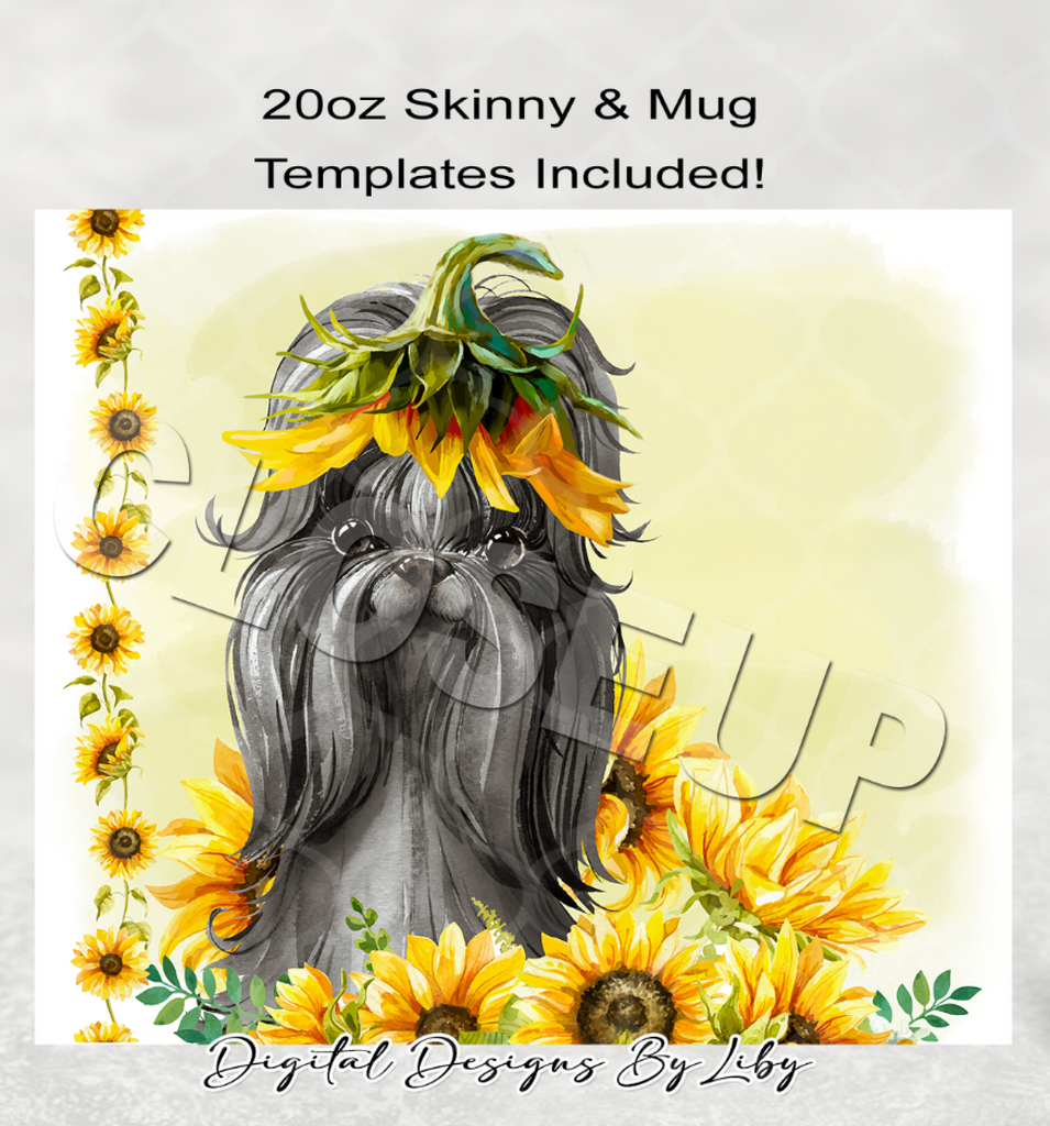 SUNFLOWER BLACK SHIHTZU MEGA BUNDLE (Skinny Tumbler, Mug, Door Mat, Garden Flag, Door Sign & More)