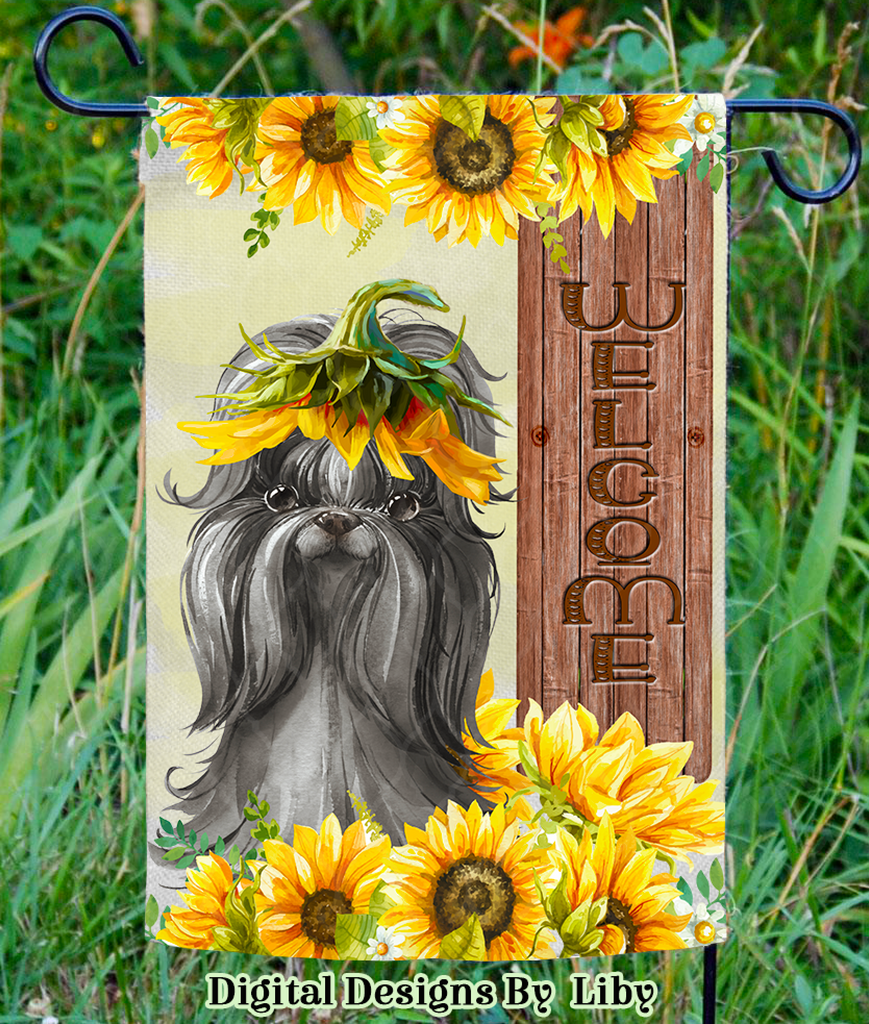SUNFLOWER BLACK SHIHTZU MEGA BUNDLE (Skinny Tumbler, Mug, Door Mat, Garden Flag, Door Sign & More)