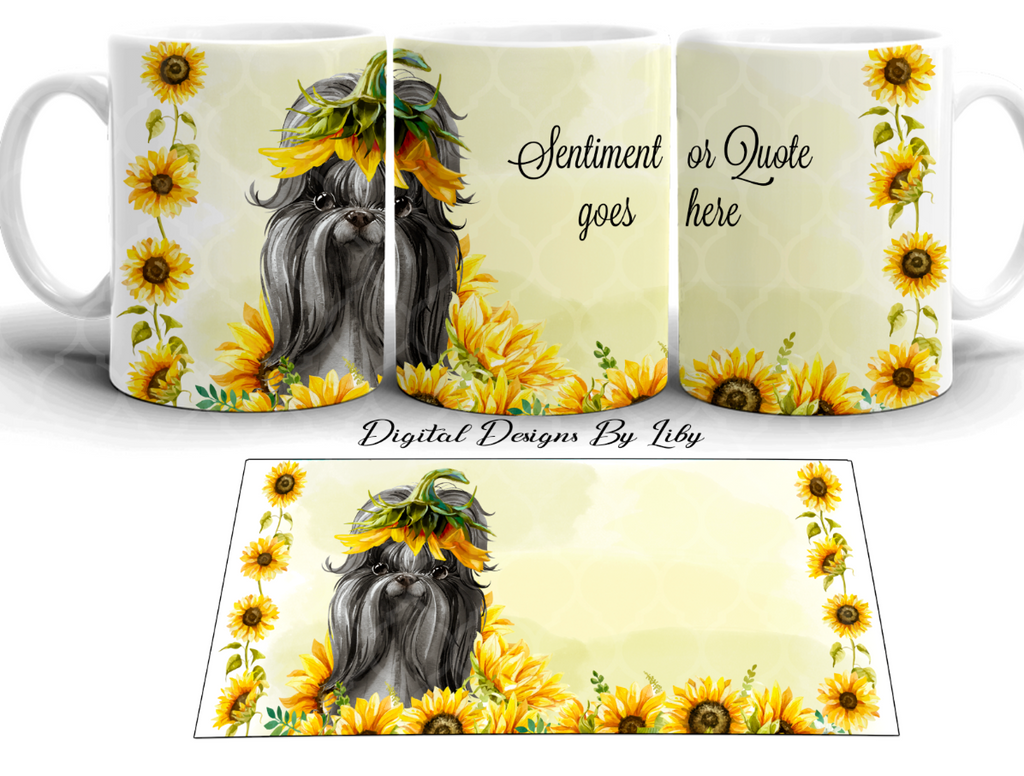 SUNFLOWER BLACK SHIHTZU MEGA BUNDLE (Skinny Tumbler, Mug, Door Mat, Garden Flag, Door Sign & More)