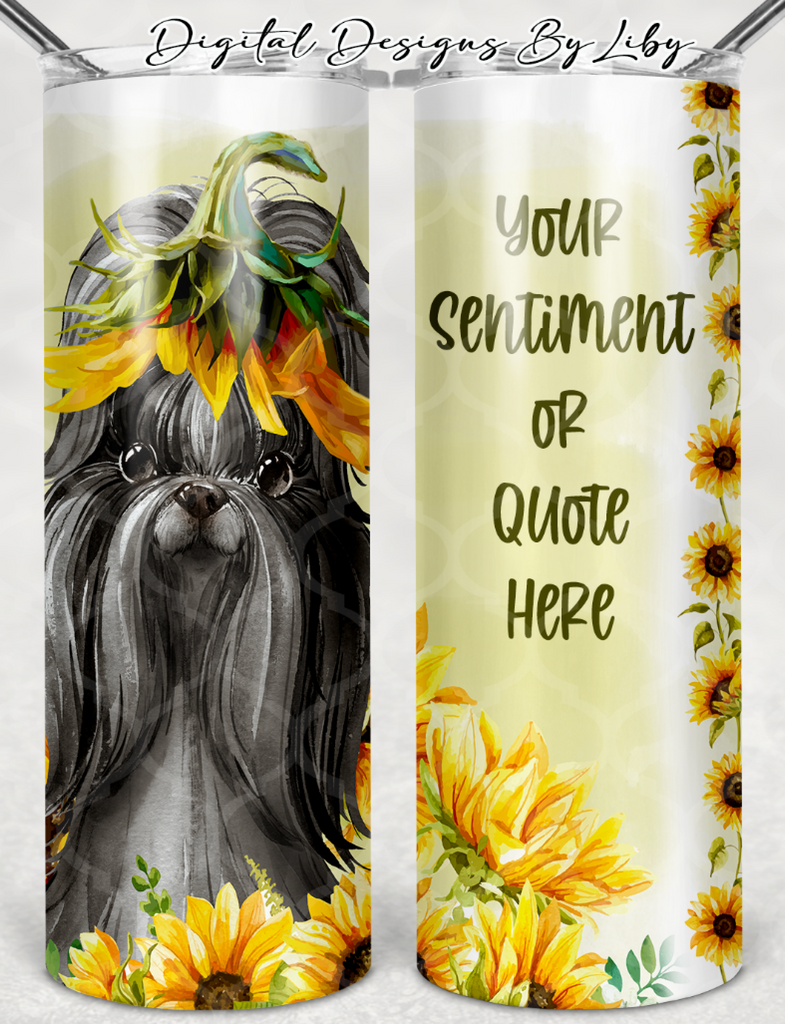 SUNFLOWER BLACK SHIHTZU MEGA BUNDLE (Skinny Tumbler, Mug, Door Mat, Garden Flag, Door Sign & More)