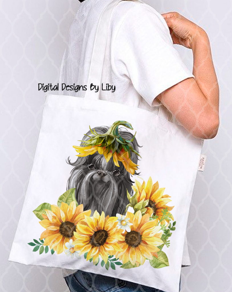SUNFLOWER BLACK SHIHTZU MEGA BUNDLE (Skinny Tumbler, Mug, Door Mat, Garden Flag, Door Sign & More)