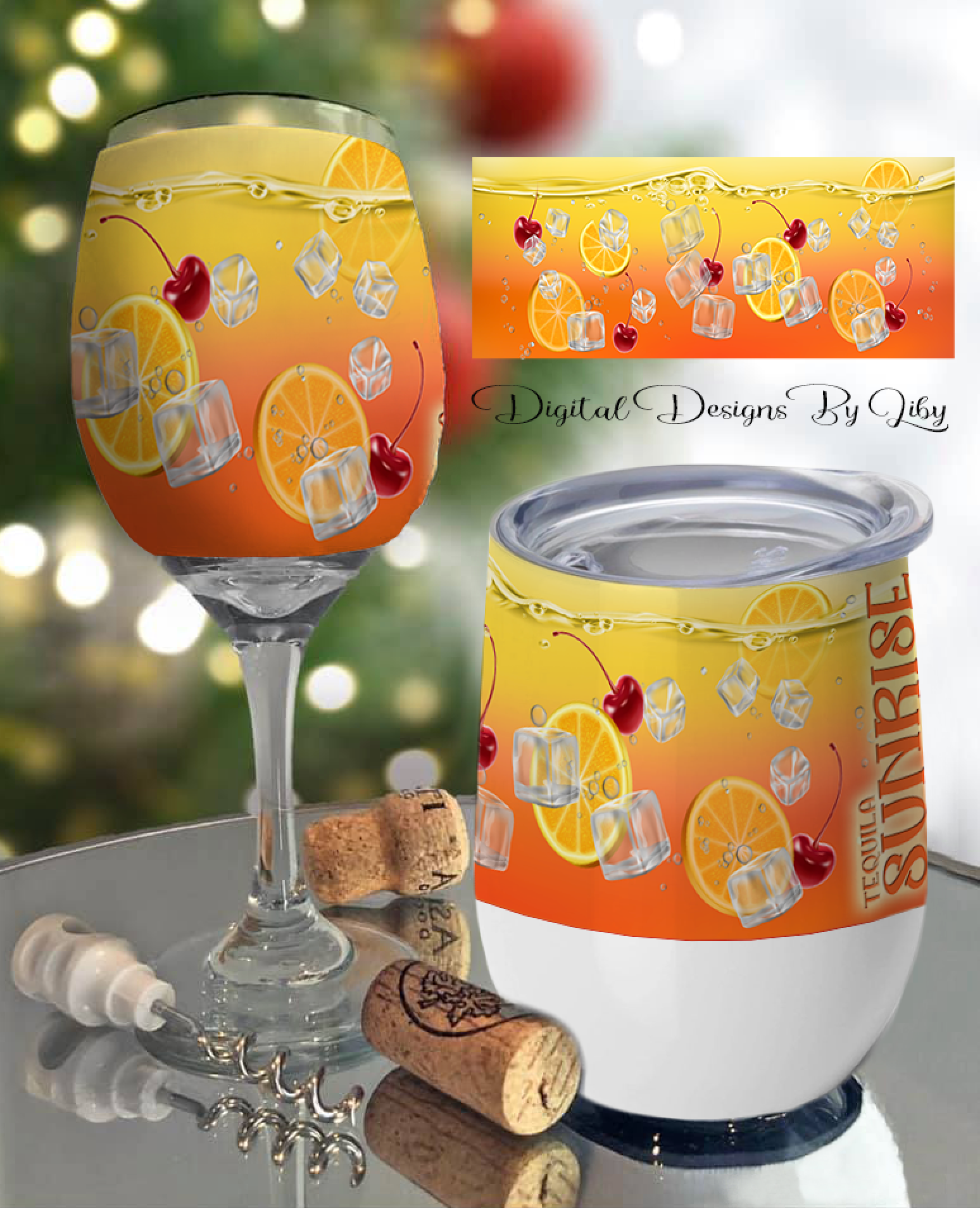 Cocktails TEQUILA SUNRISE 20oz Skinny & 12oz Wine Tumblers – Digital  Designs by Liby