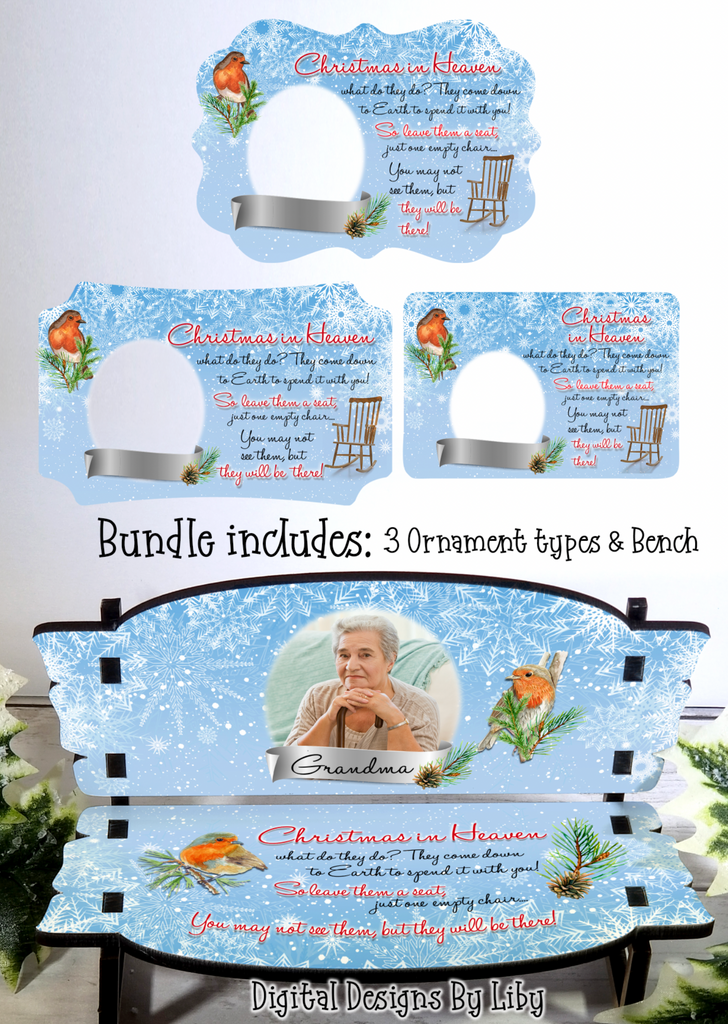 CHRISTMAS IN HEAVEN (Robin-European) - Bench + Berlin, Benelux & Rectangle Christmas Ornaments PNG Sublimation Designs