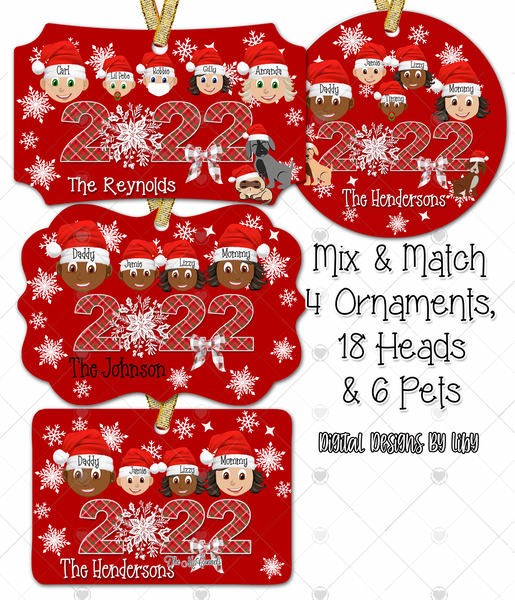 SNOWFLAKE FAMILY - Berlin, Benelux, Rectangle & Round Christmas Ornaments + Bonus Heads and Pets Sublimation PNG Designs