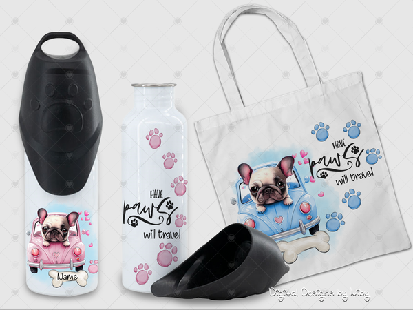 Have Paws Will Travel FRENCH BULLDOG Bundle (Tumbler, Tote & Doggy Shirt Designs)