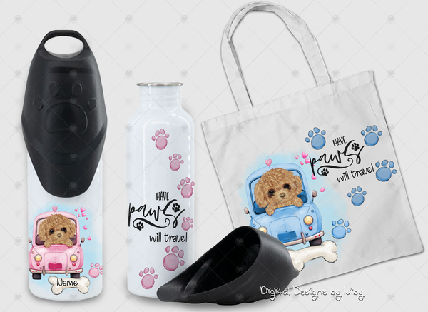 Have Paws Will Travel BROWN DOG Bundle (Tumbler, Tote & Doggy Shirt Designs)