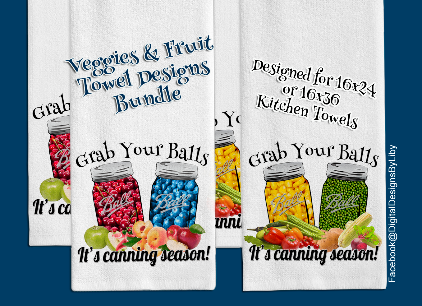 Grab Your Balls 2-piece designs Towel Set (Veggies & Fruits)